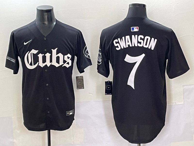 Men 2025 Chicago Cubs #7 Swanson Black Five generations Joint Name Nike MLB Jersey style 13->chicago cubs->MLB Jersey